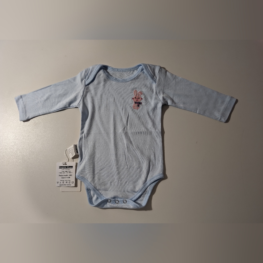 NWT 3-6 Month Blue Onesie with Pink Bunny Long Sleeve